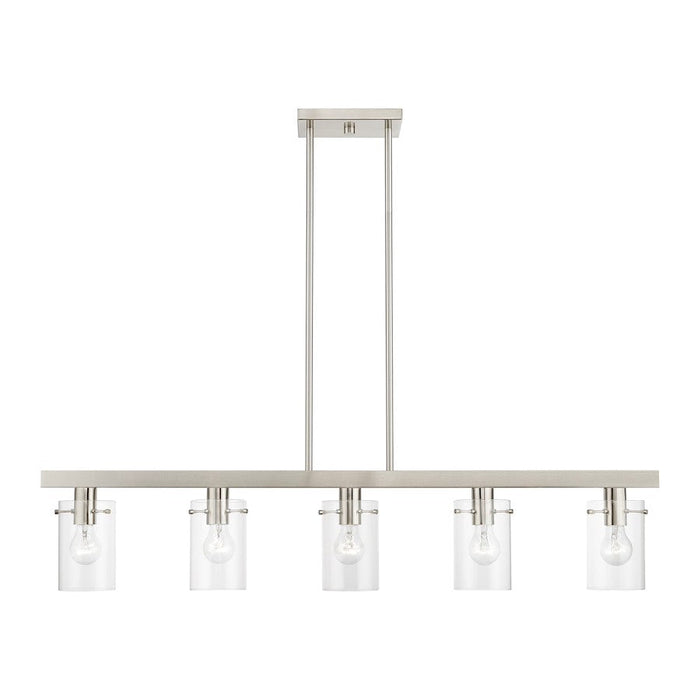 Livex Munich 5 Light Linear Chandelier, Brushed Nickel/Clear - 46155-91