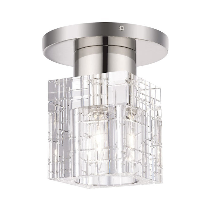 Livex Rotterdam 1 Light Crystal Semi-Flush Mount, Nickel/Crystal - 46180-35