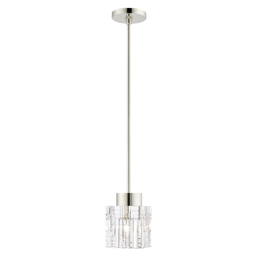 Livex Rotterdam 1 Light Pendant, Polished Nickel/Clear Crystals - 46181-35