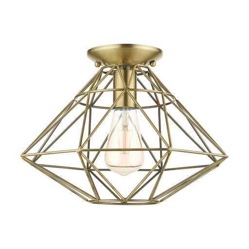 Livex Geometric 1 Light Flush Mount, Antique Brass - 46248-01