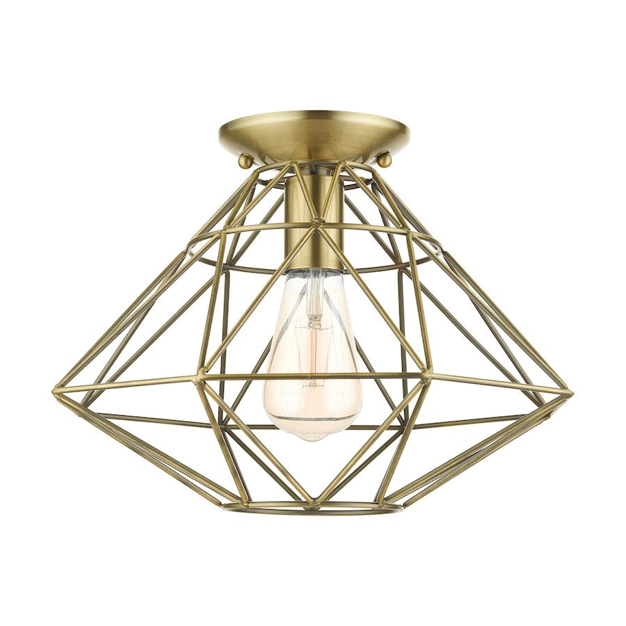 Livex Geometric 1 Light Flush Mount, Antique Brass - 46248-01