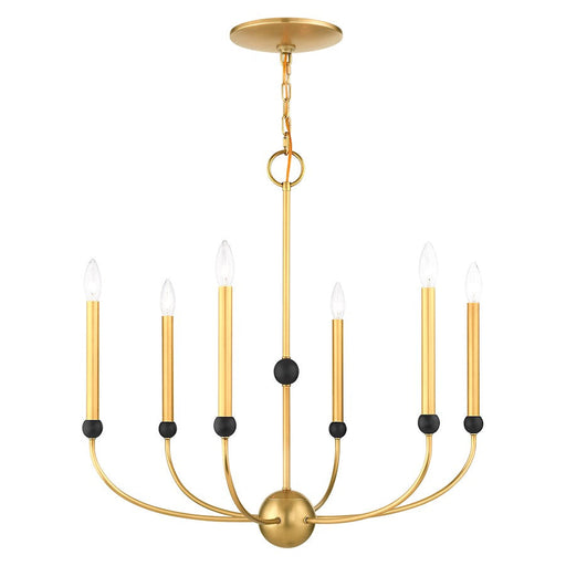 Livex Cortlandt 6 Light Chandelier, Natural Brass with Bronze Accents - 46316-08