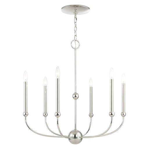 Livex Cortlandt 6 Light Chandelier, Polished Nickel - 46316-35