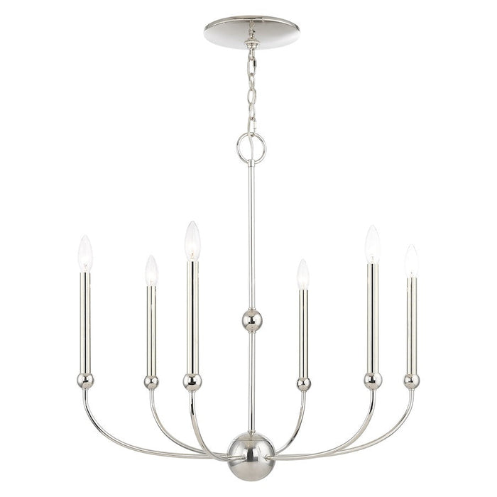 Livex Cortlandt 6 Light Chandelier, Polished Nickel - 46316-35