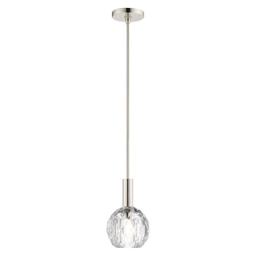 Livex Whitfield 1 Light Pendant, Polished Nickel/Clear Crystals - 46321-35