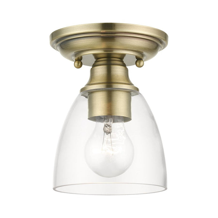 Livex Montgomery 1 Light Petite Semi-Flush, Antique Brass/Clear - 46331-01