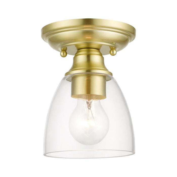 Livex Montgomery 1 Light Petite Semi-Flush, Satin Brass/Clear - 46331-12