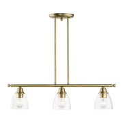 Livex Montgomery 3 Light Linear Chandelier, Antique Brass/Clear - 46337-01