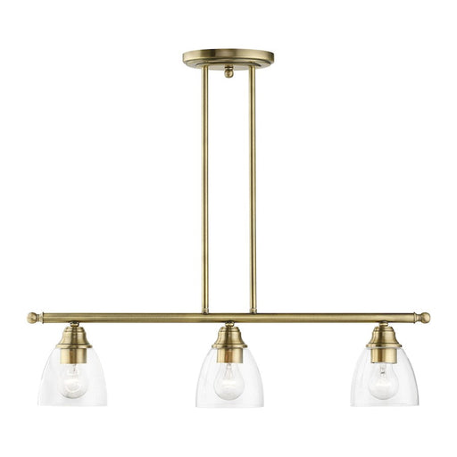 Livex Montgomery 3 Light Linear Chandelier, Antique Brass/Clear - 46337-01