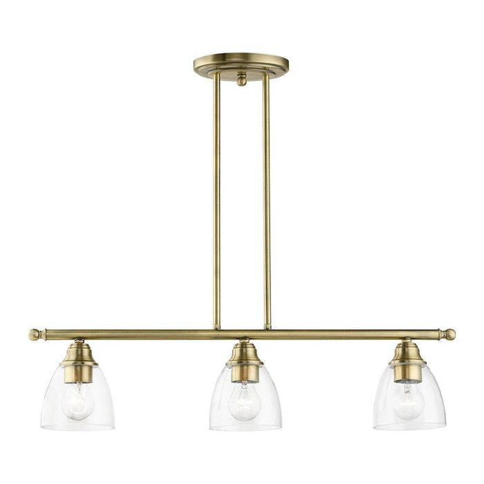 Livex Montgomery 3 Light Linear Chandelier, Antique Brass/Clear