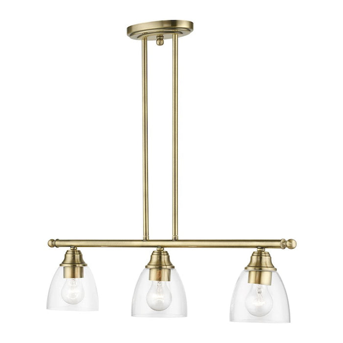 Livex Montgomery 3 Light Linear Chandelier, Antique Brass/Clear