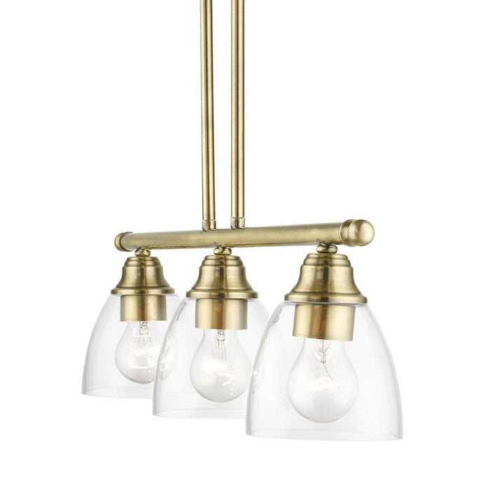 Livex Montgomery 3 Light Linear Chandelier, Antique Brass/Clear