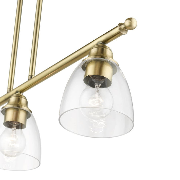 Livex Montgomery 3 Light Linear Chandelier, Antique Brass/Clear