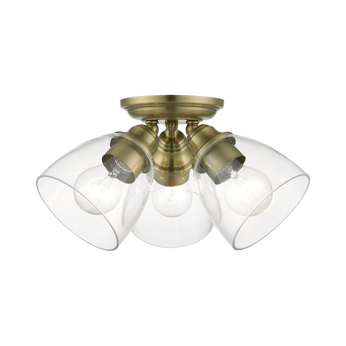 Livex Montgomery 3 Light Semi-Flush, Antique Brass/Clear - 46339-01