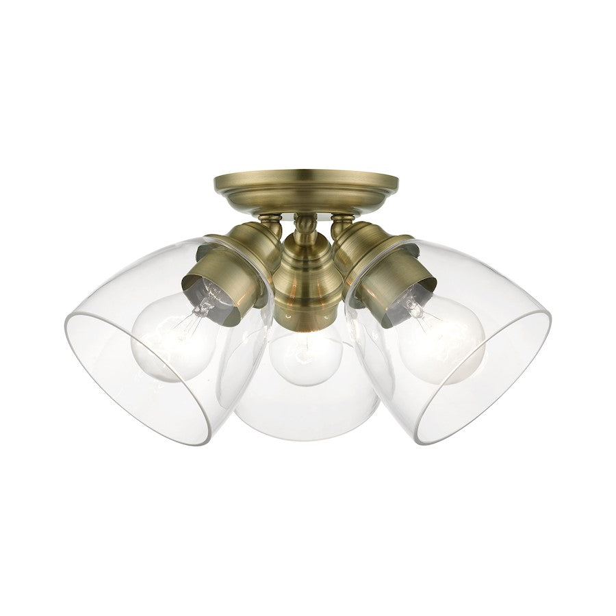 Livex Montgomery 3 Light Semi-Flush, Antique Brass/Clear - 46339-01