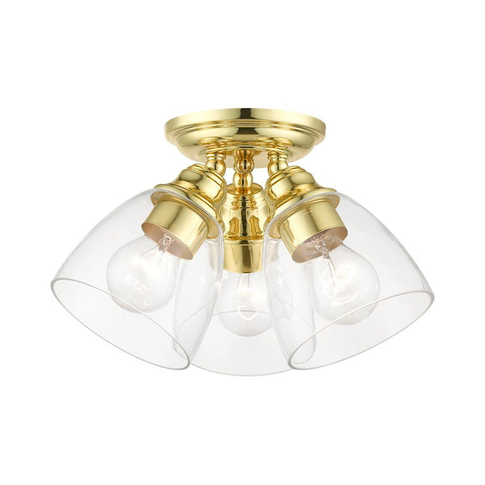 Livex Montgomery 3 Light Semi-Flush, Polished Brass/Clear - 46339-02