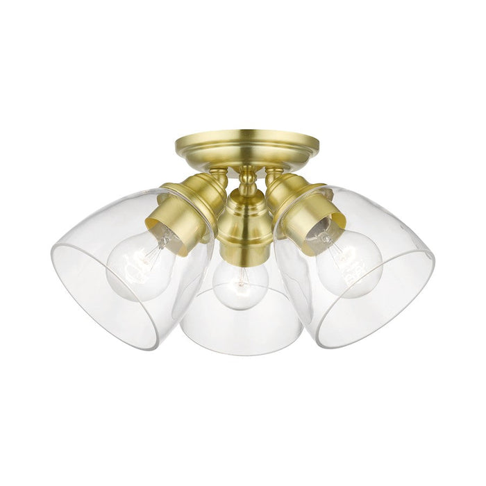 Livex Montgomery 3 Light Semi-Flush, Satin Brass/Clear - 46339-12