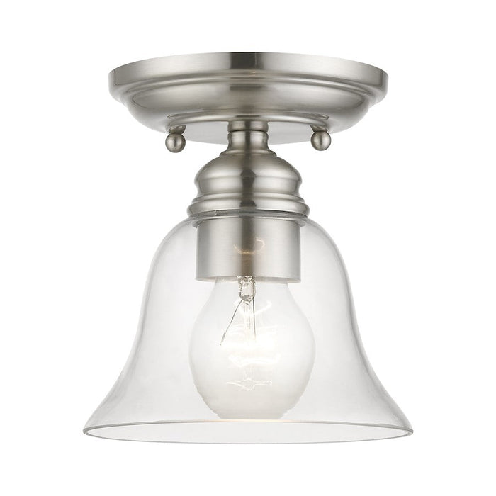 Livex Moreland 1 Light Small Semi-Flush, Brushed Nickel/Clear - 46481-91