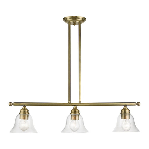 Livex Moreland 3 Light Linear Chandelier, Antique Brass/Clear - 46487-01