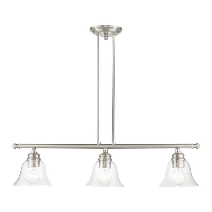 Livex Moreland 3 Light Linear Chandelier, Brushed Nickel/Clear - 46487-91