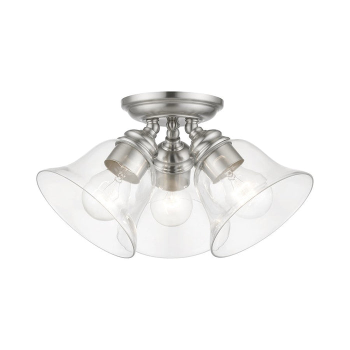 Livex Moreland 3 Light Large Semi-Flush, Brushed Nickel/Clear - 46489-91