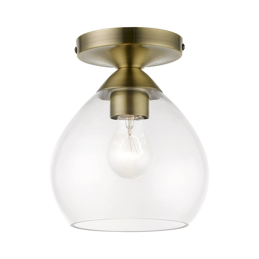 Livex Catania 1 Light Semi-Flush, Antique Brass/Clear - 46500-01