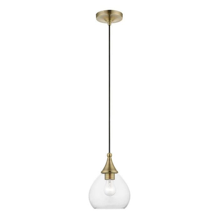 Livex Catania 1 Light Mini Pendant, Antique Brass/Clear - 46501-01