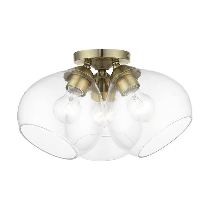 Livex Catania 3 Light Semi-Flush, Antique Brass/Clear - 46502-01