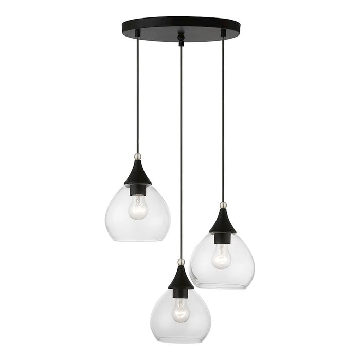 Livex Catania 3 Light Multi Pendant, Black/Brushed Nickel/Clear - 46503-04