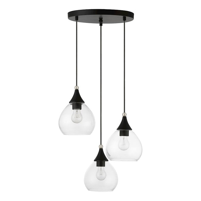 Livex Catania 3 Light Multi Pendant, Black/Brushed Nickel/Clear