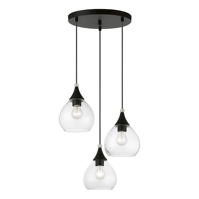 Livex Catania 3 Light Multi Pendant, Black/Brushed Nickel/Clear