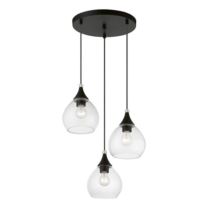 Livex Catania 3 Light Multi Pendant, Black/Brushed Nickel/Clear