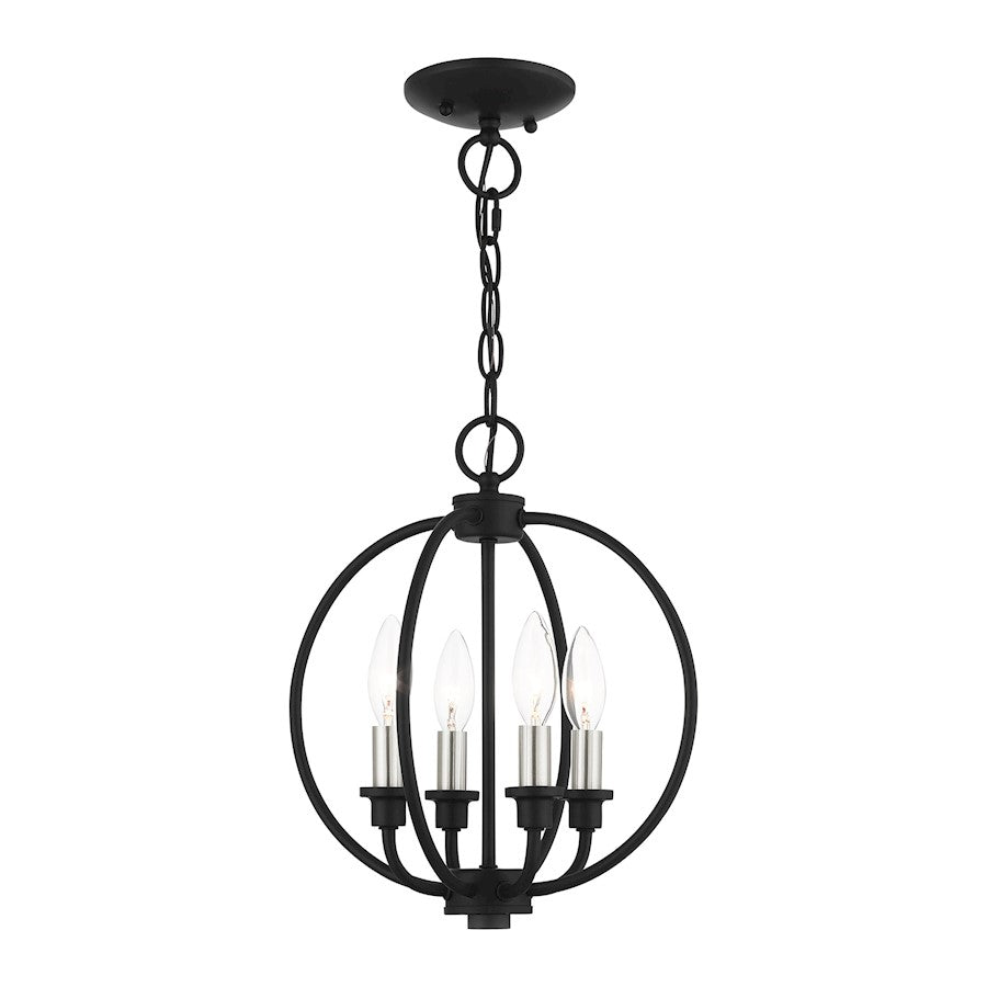 Livex Milania 4 Light Convertible Semi Flush/Chandelier, Black/Nickel - 4664-04