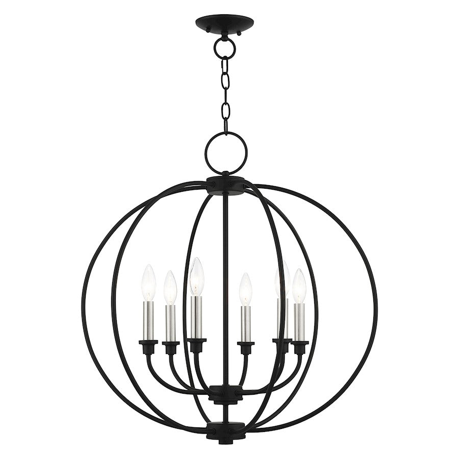 Livex Milania 6 Light Chandelier, Black with Brushed Nickel Accents - 4666-04