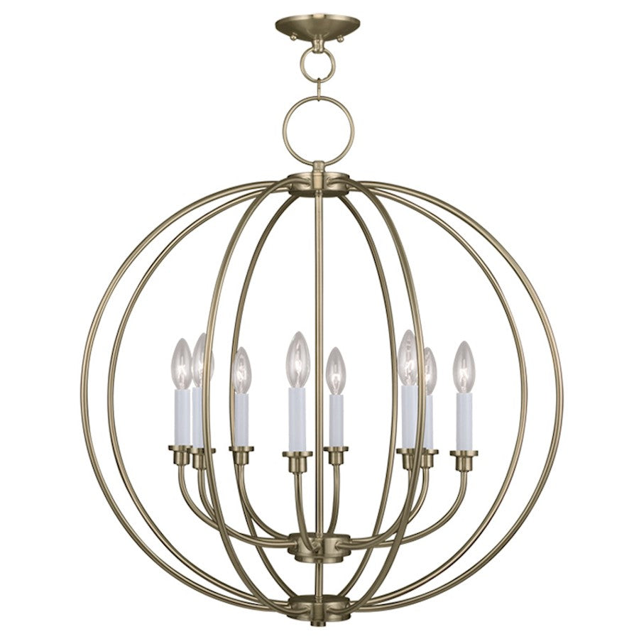 Livex Milania 8 Light Chandelier, Antique Brass - 4668-01