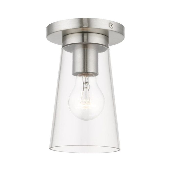 Livex Cityview 1 Light Small Flush Mount, Brushed Nickel/Clear - 46711-91