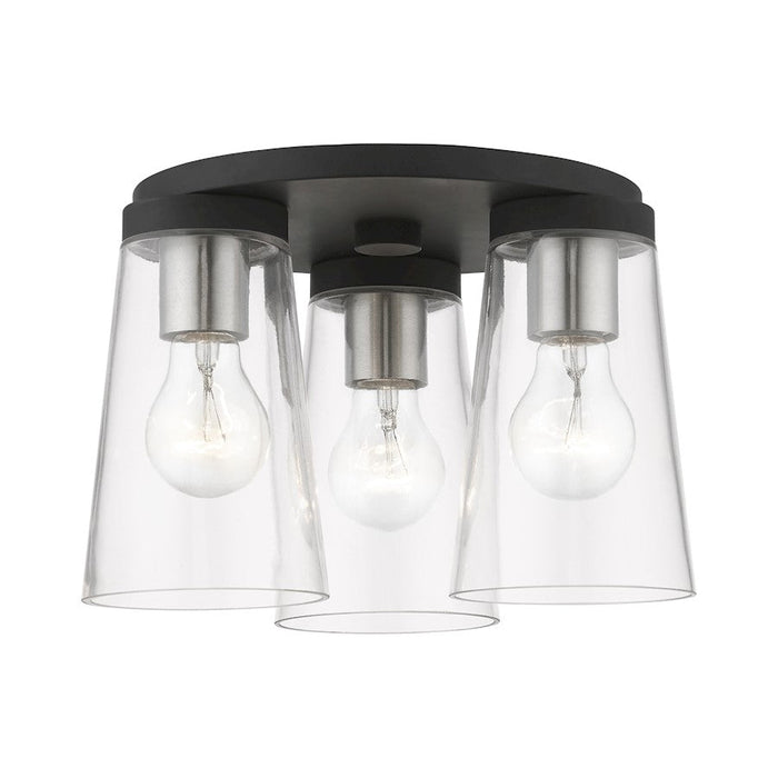 Livex Cityview 3 Light Large Flush Mount, Black/Brushed Nickel/Clear - 46712-04