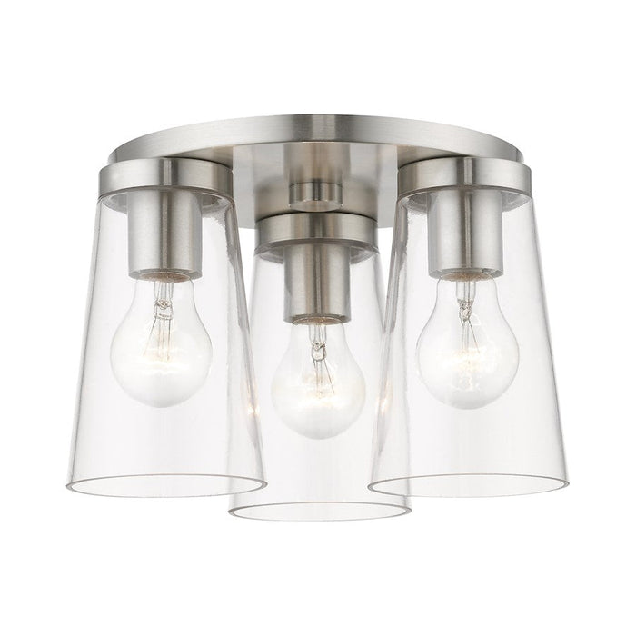 Livex Cityview 3 Light Large Flush Mount, Brushed Nickel/Clear - 46712-91