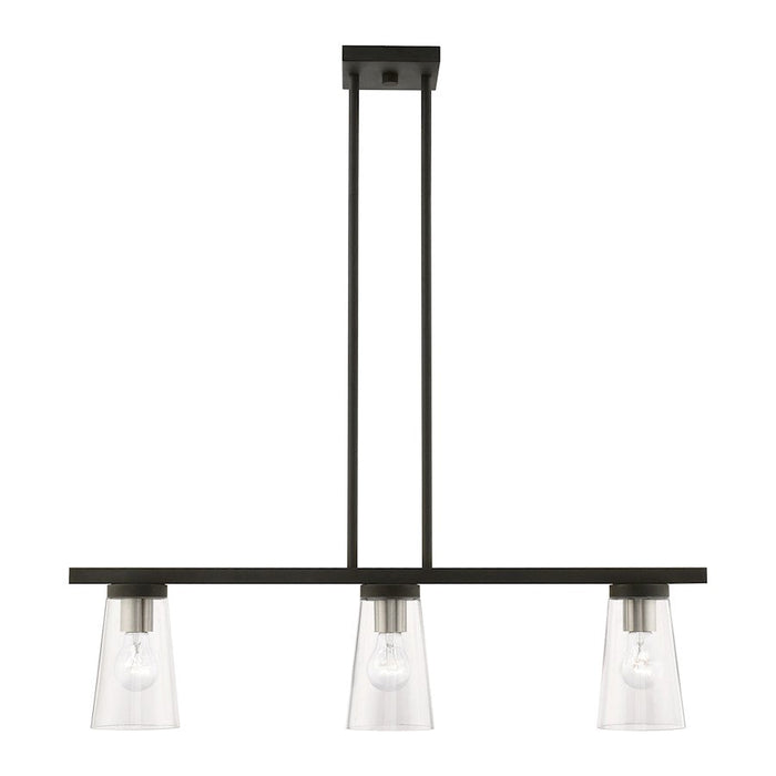 Livex Cityview 3 Light Linear Chandelier, Black/Brushed Nickel/Clear - 46713-04