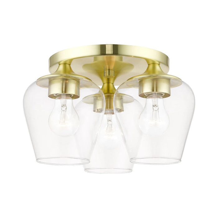 Livex Willow 3 Light Flush Mount, Satin Brass/Clear - 46723-12