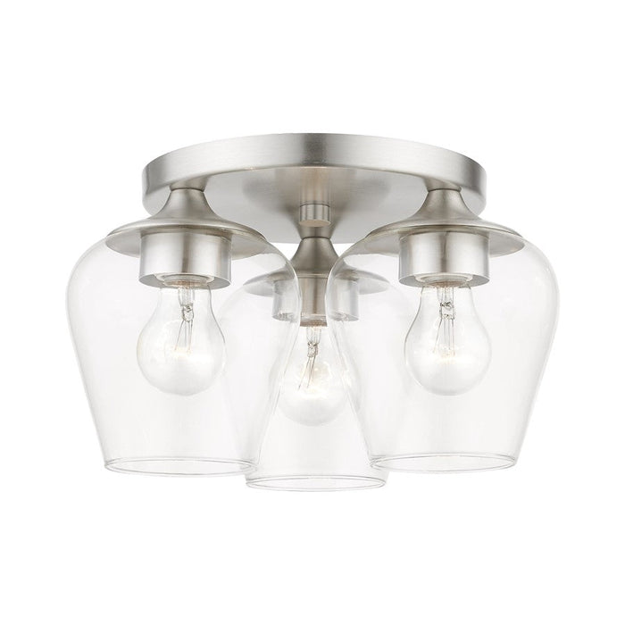 Livex Willow 3 Light Flush Mount, Brushed Nickel/Clear - 46723-91