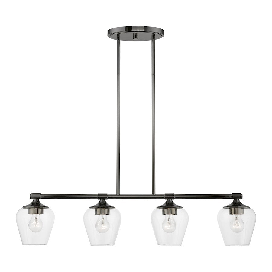 Livex Willow 4 Light Linear Chandelier, Black Chrome/Clear - 46724-46