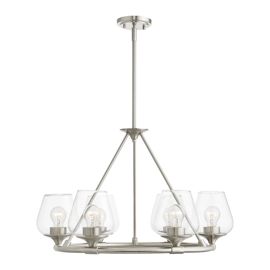 Livex Willow 6 Light Chandelier, Brushed Nickel/Clear - 46726-91