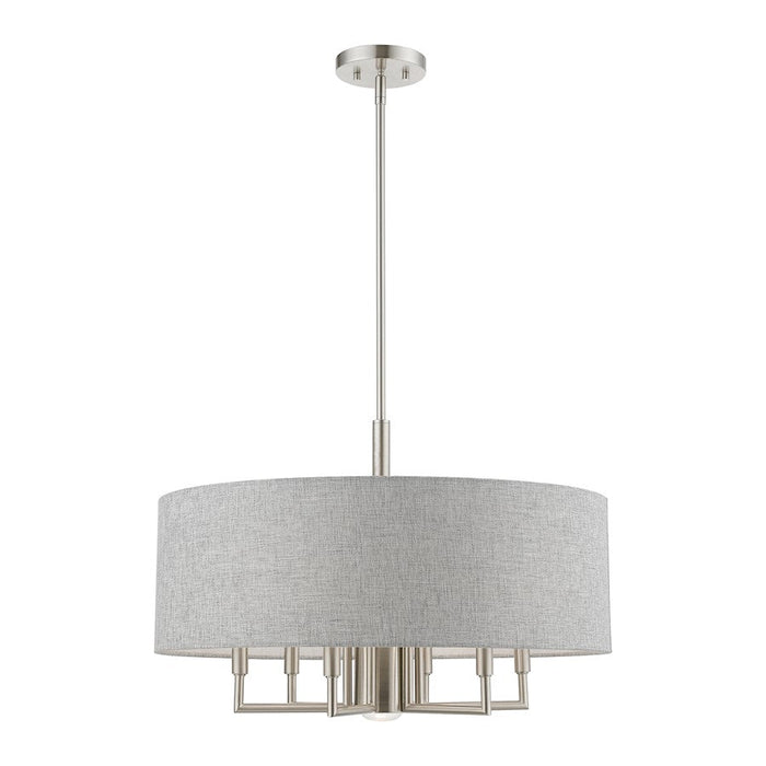 Livex Dakota 7 Light Pendant Chandelier, Nickel/Gray Fabric/White - 46736-91