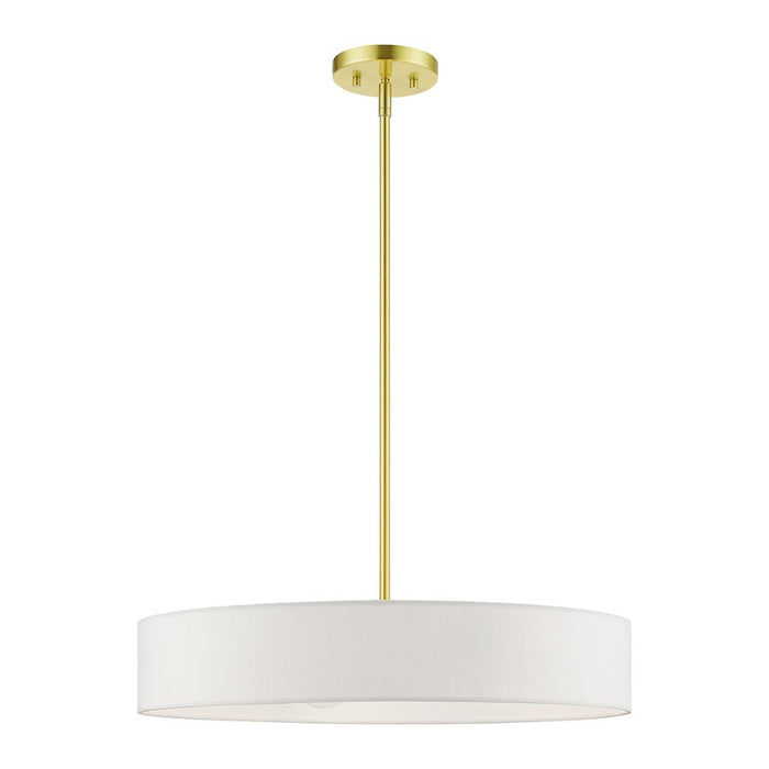 Livex Venlo 4 Light Medium Drum Pendant, Brass/White/Off-white - 46924-12