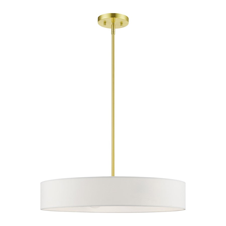 Livex Venlo 4 Light Medium Drum Pendant, Brass/White/Off-white - 46924-12