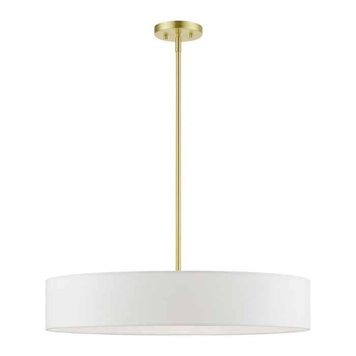 Livex Venlo 5 Light Large Drum Pendant, Brass/White/Off-white - 46925-12