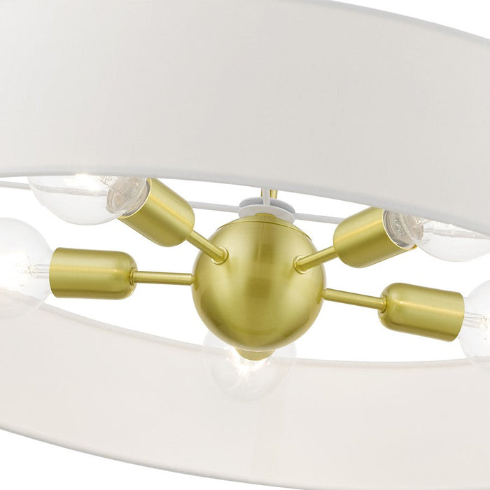 Livex Venlo Drum Pendant, Brass/White/Off-White