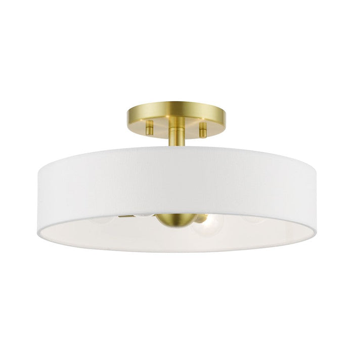 Livex Venlo 4 Light Semi-Flush, Brass/White/Off-white Hardback Fabric - 46927-12