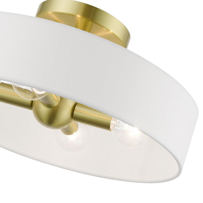 Livex Venlo 4 Light Semi-Flush Mount, Brass/White/Off-White Fabric